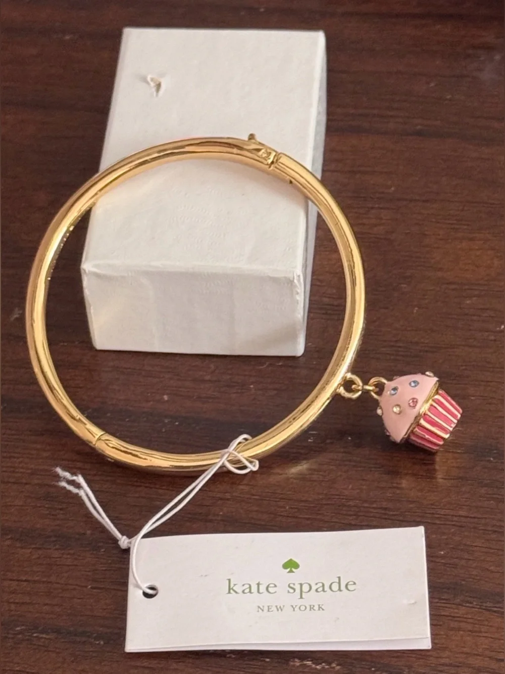 kate spade Gold-tone Bangle with Pink Cupcake Charm